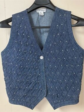 Women's Paris Henley Blue Denim Studded Vest